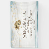 Seashells, Sea, String Lights Script Hochzeit Banner (Vertikal)