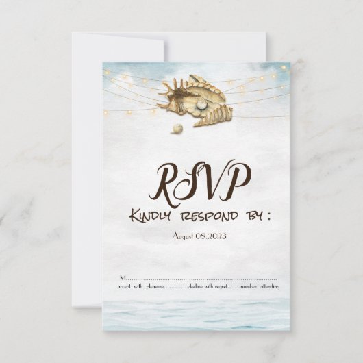 Seashells, Sea, String Lights Script Lights UAWG Einladung (Vorderseite)