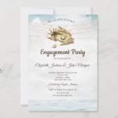 Seashells, Sea, String Lights Script-Verlobung Einladung (Vorderseite)