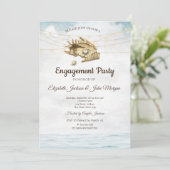 Seashells, Sea, String Lights Script-Verlobung Einladung (Stehend Vorderseite)