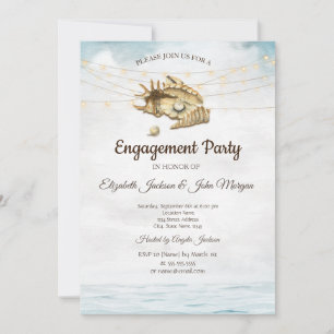 Seashells, Sea, String Lights Script-Verlobung Einladung