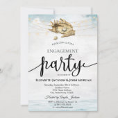 Seashells, Sea, String Lights Script-Verlobung Einladung (Vorderseite)