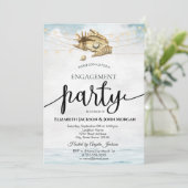 Seashells, Sea, String Lights Script-Verlobung Einladung (Stehend Vorderseite)