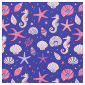 Seashells Seahorses and Seastars Stoff (Nahaufnahme)