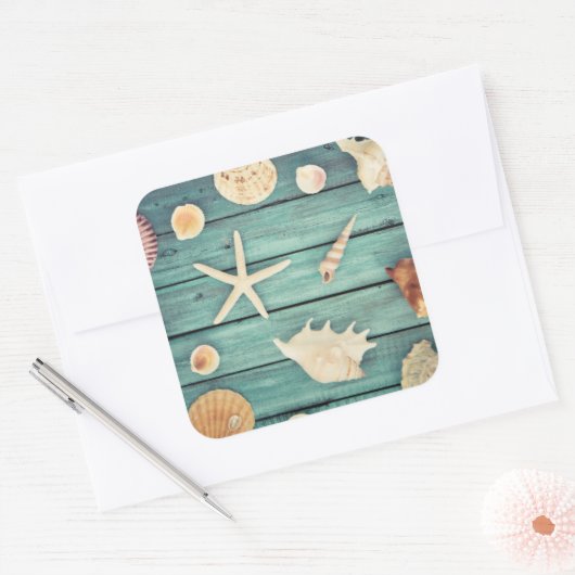 Seashells Selection Quadratischer Aufkleber (Umschlag)