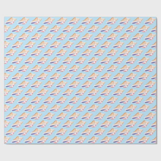 Seashells Simple Sea Ocean Muster White Blue Gesch Geschenkpapier (Flach)