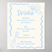 Seashells Squigggle Frame Soft Blue Bar Menu Poster (Vorne)
