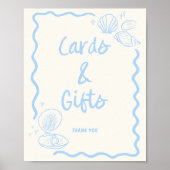 Seashells Squiggle Frame Soft Blue Cards & Geschen Poster (Vorne)