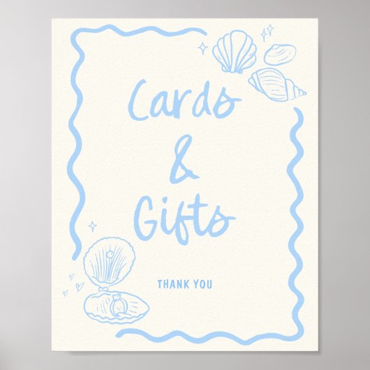 Seashells Squiggle Frame Soft Blue Cards & Geschen Poster (Vorne)
