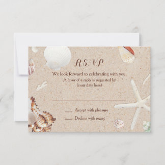Seashells & Starfish am Strand Wedding UAWG RSVP Karte