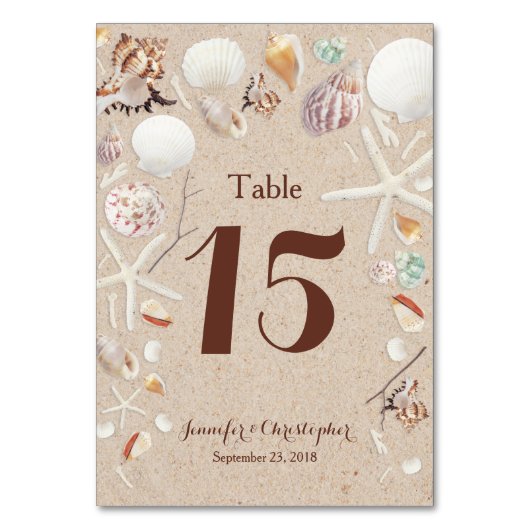Seashells & Starfish auf der Hochzeit am Strand Tischnummer (Rückseite)