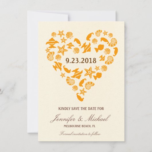 Seashells & Starfish Heart Summer Beach Hochzeit Save The Date (Vorderseite)