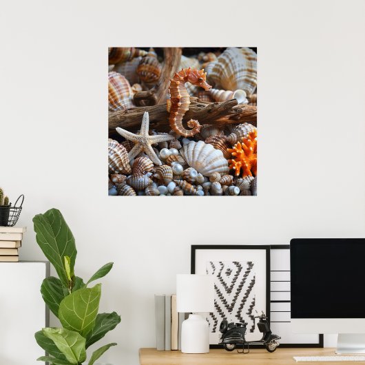 Seashells Starfish Pearls Orange Seepferd Sand Poster (Heimbüro)