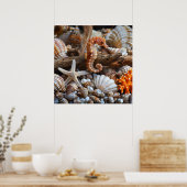 Seashells Starfish Pearls Orange Seepferd Sand Poster (Küche)
