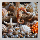 Seashells Starfish Pearls Orange Seepferd Sand Poster (Vorne)