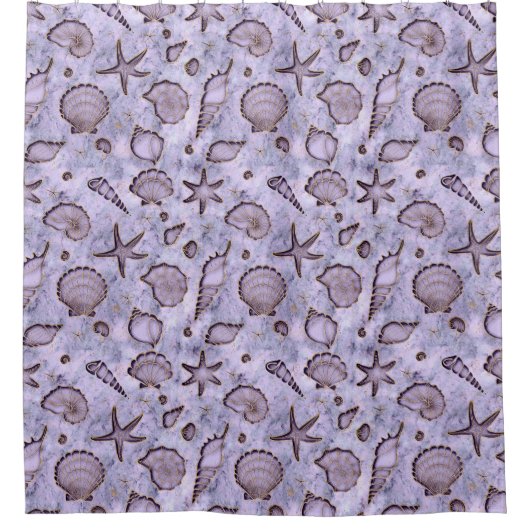 Seashells Starfish Violet-Aquarell ID782 Duschvorhang (Vorderseite)