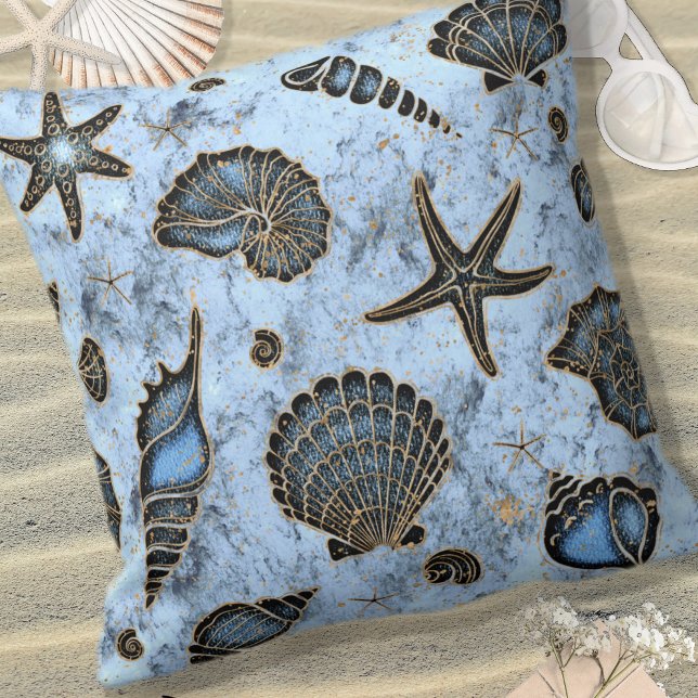 Seashells Starfish Watercolor Blue ID782 Kissen (Von Creator hochgeladen)