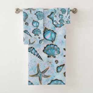 Seashells Starfish Watercolor Opal ID782 Badhandtuch Set
