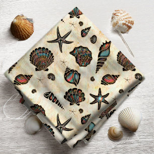 Seashells Starfish Watercolor Rainbow ID782 Stoff