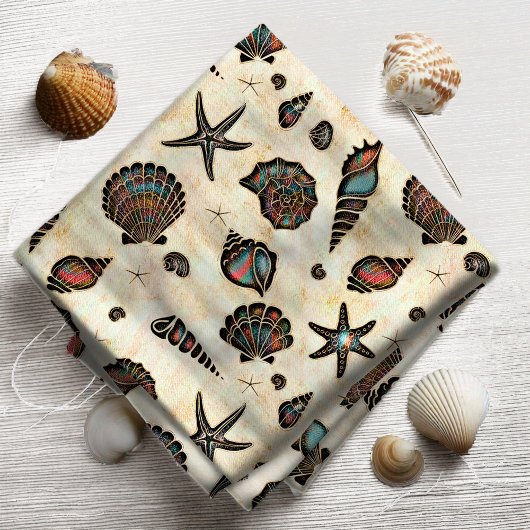 Seashells Starfish Watercolor Rainbow ID782 Stoff