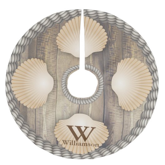 Seashells-Strand-Ropes hölzernes Planken-Weiß Polyester Weihnachtsbaumdecke (Vorderseite)