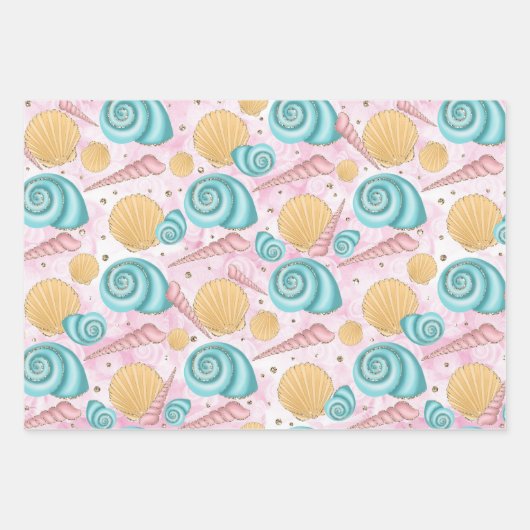 Seashells Summer Beach Wrapping Paper Sheets Geschenkpapier Set (Vorderseite)