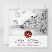 SEASHELLS SWEET 16 PARTY, Ruby Monogram Champagner Einladung (Vorderseite)