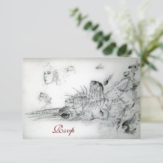 SEASHELLS SWEET 16 PARTY, Ruby Monogram UAwg RSVP Karte (Stehend Vorderseite)