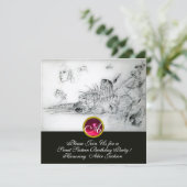 SEASHELLS SWEET 16 PARTY, Ruby Monogramm Schwarz-w Einladung (Stehend Vorderseite)