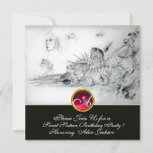 SEASHELLS SWEET 16,Ruby Monogram Black Silver Einladung (Vorderseite)