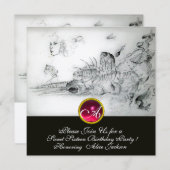 SEASHELLS SWEET 16,Ruby Monogram Black Silver Einladung (Vorne/Hinten)