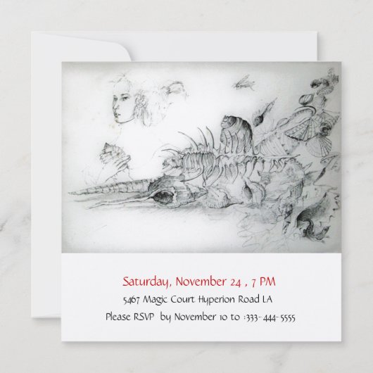 SEASHELLS SWEET 16,Ruby Monogram Black Silver Einladung (Rückseite)