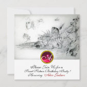 SEASHELLS SWEET 16,Ruby Monogramm Schwarz-weiß Einladung (Vorderseite)