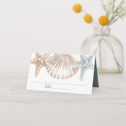 Seashells Tropical Beach Hochzeit Platzkarte (Vorderseite)