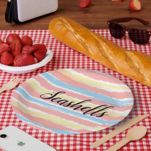 Seashells Typografie Pink Yellow Blue Watercolor Pappteller (Picknick)