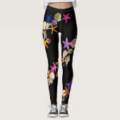 Seashells u. Starfish auf Schwarzem - Leggings (Vorderseite)