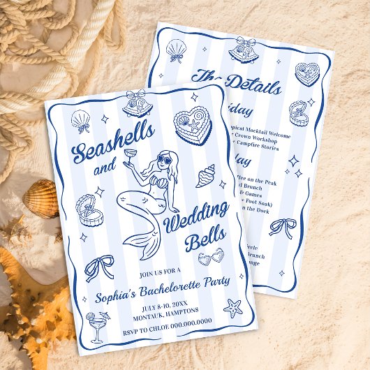 Seashells und Hochzeitsglocken-Junggeselinnen-Absc Einladung