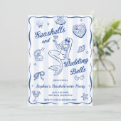 Seashells und Hochzeitsglocken-Junggeselinnen-Absc Einladung (Stehend Vorderseite)