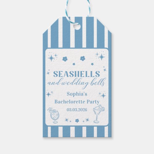 Seashells und Hochzeitsglocken-Junggeselinnen-Absc Geschenkanhänger (Vorderseite)