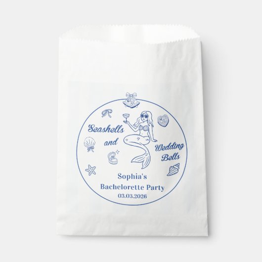 Seashells und Hochzeitsglocken-Junggeselinnen-Absc Geschenktütchen (Vorderseite)