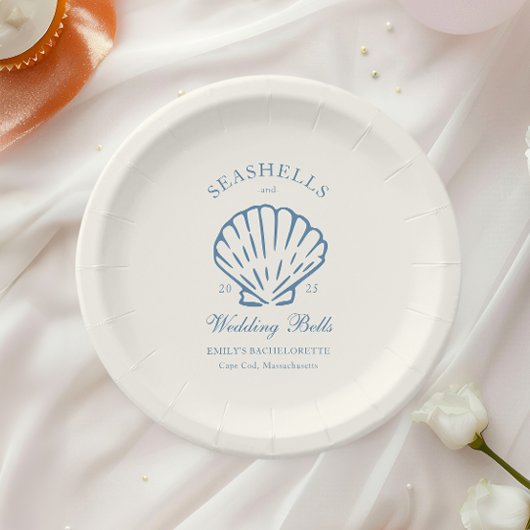 Seashells und Hochzeitsglocken-Junggeselinnen-Absc Pappteller