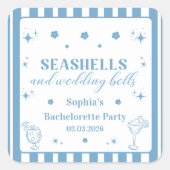 Seashells und Hochzeitsglocken-Junggeselinnen-Absc Quadratischer Aufkleber (Vorderseite)