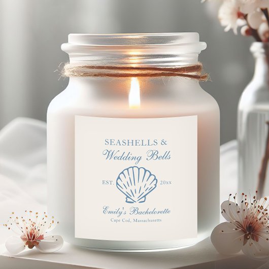 Seashells und Hochzeitsglocken-Junggeselinnen-Absc Quadratischer Aufkleber