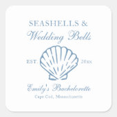 Seashells und Hochzeitsglocken-Junggeselinnen-Absc Quadratischer Aufkleber (Vorderseite)