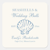 Seashells und Hochzeitsglocken-Junggeselinnen-Absc Quadratischer Aufkleber (Vorderseite)
