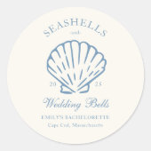 Seashells und Hochzeitsglocken-Junggeselinnen-Absc Runder Aufkleber (Vorderseite)