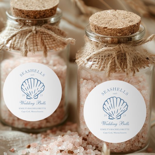 Seashells und Hochzeitsglocken-Junggeselinnen-Absc Runder Aufkleber