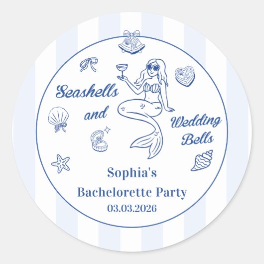 Seashells und Hochzeitsglocken-Junggeselinnen-Absc Runder Aufkleber (Vorderseite)