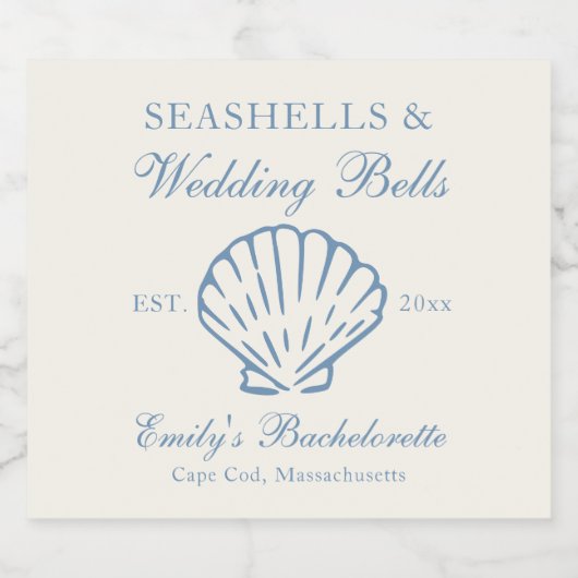 Seashells und Hochzeitsglocken-Junggeselinnen-Absc Schaumweinetikett (Einzelnes Label)