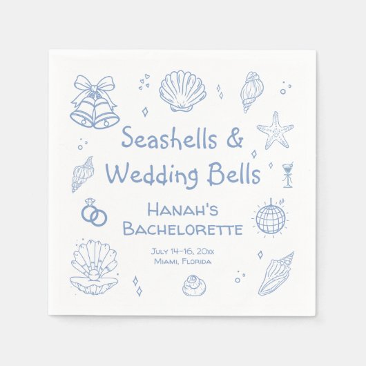 Seashells und Hochzeitsglocken-Junggeselinnen-Absc Serviette (Vorderseite)